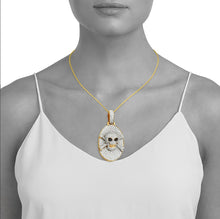 Load image into Gallery viewer, Yellow Gold Oval Pendant Skull and Cross Bones Necklace - Cross Bones Diamond Necklace - Diamond Bones Necklace - Skull Necklace
