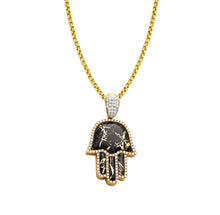 Load image into Gallery viewer, Yellow Gold Diamond Hamsa Necklace - Gold Hand of Fatima Pendant - Large Good Luck Charm - Protection - Layering Chain - Quartz
