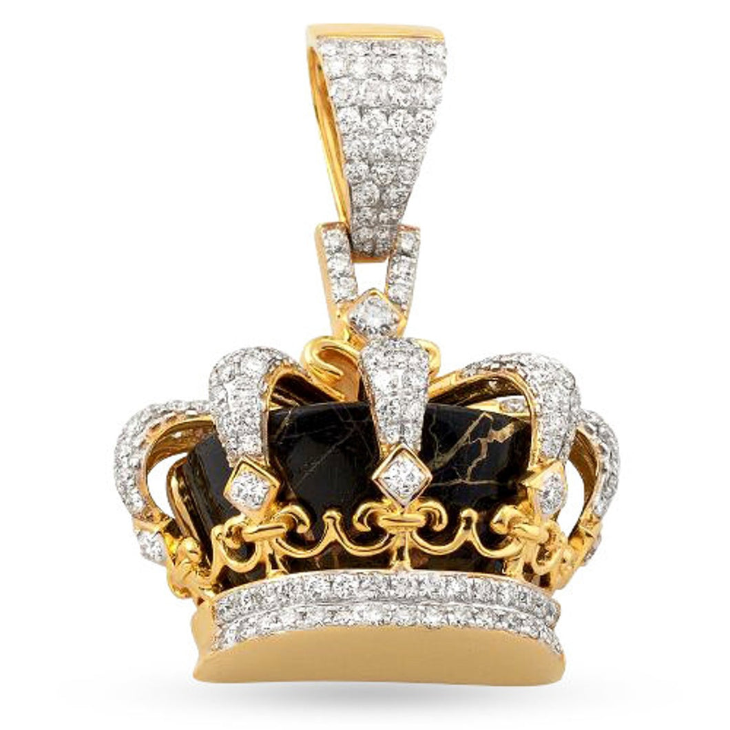 Yellow Gold Diamond and Quartz Crown Necklace - Diamond Crown Yellow Gold Necklace - Large Crown Necklace