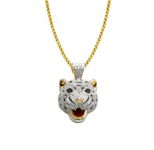 Load image into Gallery viewer, Yellow Gold Diamond Tiger Face Necklace - Red Tongue Tiger Necklace - Diamond Tiger Head Necklace
