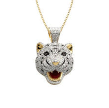 Load image into Gallery viewer, Yellow Gold Diamond Tiger Face Necklace - Red Tongue Tiger Necklace - Diamond Tiger Head Necklace
