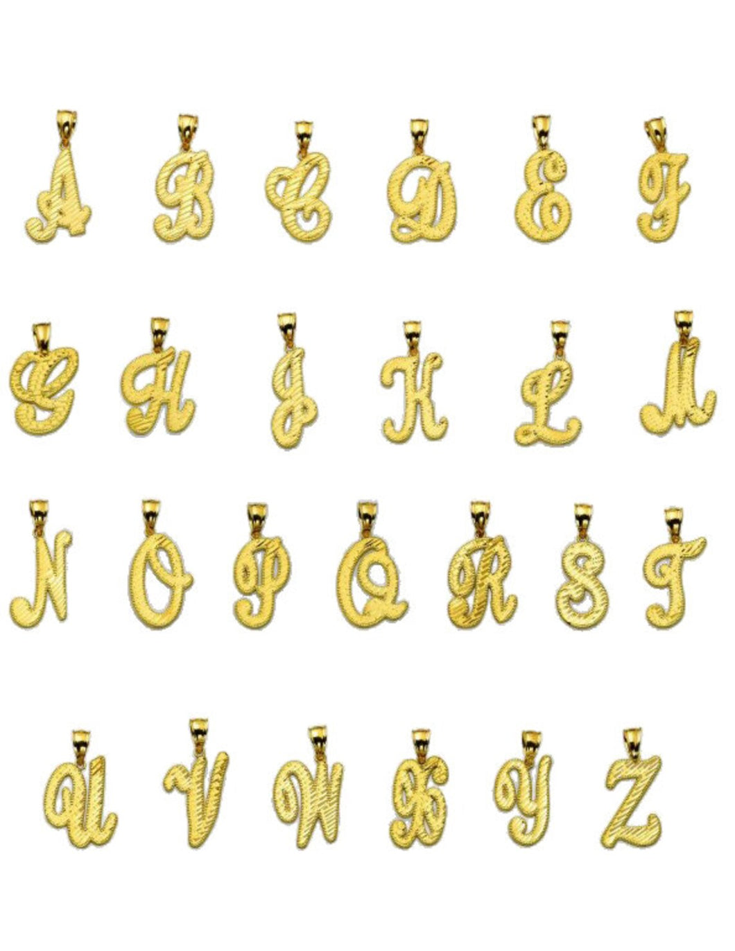 10 Karat Gold Large Script Necklace, Plain Initial Pendant, Cursive Font Alphabet Jewelry, Personalized A-Z Letter Charm, Custom Name Gift