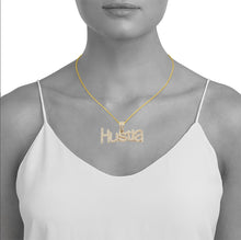 Load image into Gallery viewer, Solid 10k Yellow Gold 1.10CTTW Micro pave Diamond Text Necklace - Gold HUSTLA Diamond Necklace - HUSTLA Diamond Name Necklace
