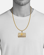 Load image into Gallery viewer, Solid 10k Yellow Gold Diamond One Hundred Bill Necklace - 100 Diamond Bill Necklace - 2.65CTTW Diamond Money Stack Pendant - 100 Dollar Bill
