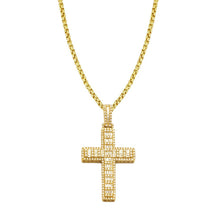 Load image into Gallery viewer, Solid 10k Yellow Gold Diamond Baguette Necklace - 14k Gold Gold Baguette Diamond Cross Hip-hop Iced Necklace - Large Gold Diamond Necklace
