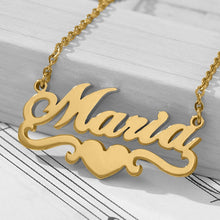 Load image into Gallery viewer, 14K Solid Yellow Gold Personalized Custom Handmade Name Pendant Charm with Heart - Dainty Heart Necklace with Name
