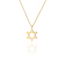 Load image into Gallery viewer, Solid 14k Yellow Gold Star David Necklace - Star of David Pendant - Magen David Evil Eye - Star David Necklace
