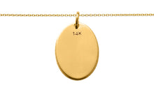 Load image into Gallery viewer, Solid 14k Yellow Gold Engraved Disk Charm Necklace - Name Bar Necklace - Gift for Her - Custom Necklace - Gold Monogram Disk Necklace
