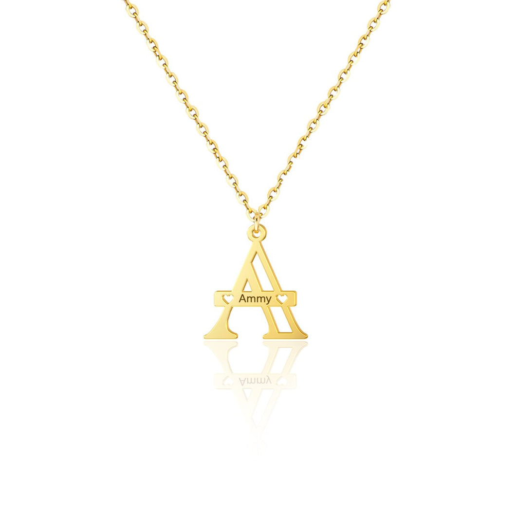 14K Solid Yellow Gold English Initial Necklace, Initial Necklace, English Necklace, English Initial Necklace, English Letter Necklace
