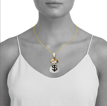 Load image into Gallery viewer, Yellow Gold Money Bag Moissanite Diamond Necklace - Hip hop money bag diamond Necklace - Gold Black Diamond Money Bag Necklace
