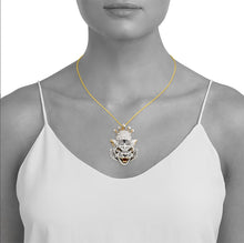 Load image into Gallery viewer, Yellow Gold Diamond Tiger with Crown Necklace - Tiger Head Yellow Gold Pendant - Dainty Bengal Tiger Necklace - Animal Real Gold Jewelry
