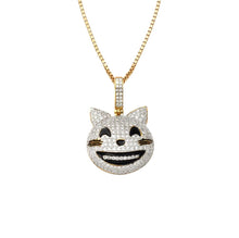 Load image into Gallery viewer, Solid Yellow Gold Cat Emoji Happy Face Necklace - Diamond Emoji Necklace - Gold emoji Necklace - Happy Face Cat Necklace - Emoji Necklace
