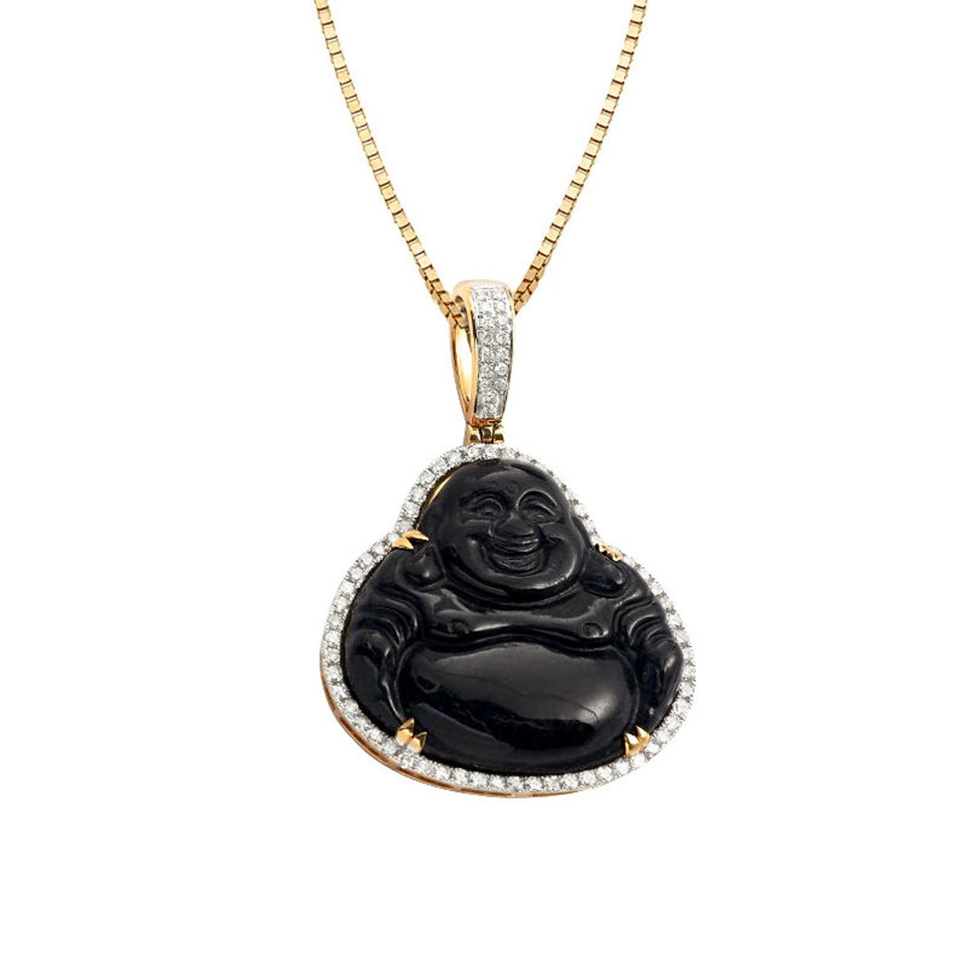 Solid 14k Yellow Gold Diamond Buddha Necklace - jade Buddha Necklace - Buddha Pendant, Waterproof Necklace - Diamond Chain Necklace