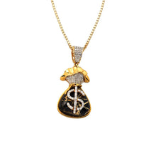 Load image into Gallery viewer, Yellow Gold Money Bag Moissanite Diamond Necklace - Hip hop money bag diamond Necklace - Gold Quartz Money Bag Necklace - Black Quartz
