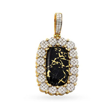 Load image into Gallery viewer, Yellow Gold Diamond Dog Tag Necklace - Cluster Border - Bezel Prongs Diamond - Gold Quartz Necklace - Unique Dog Tag Diamond Necklace
