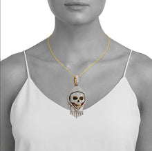 Load image into Gallery viewer, Yellow Gold Black and White Diamond Hooded Skeleton Necklace - Unique Diamond Necklace - Dripping Dia - Skeleton Diamond Necklace

