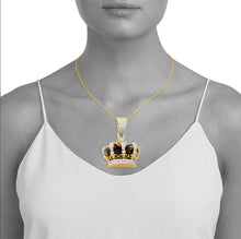 Load image into Gallery viewer, Yellow Gold Diamond and Quartz Crown Necklace - Diamond Crown Yellow Gold Necklace - Large Crown Necklace
