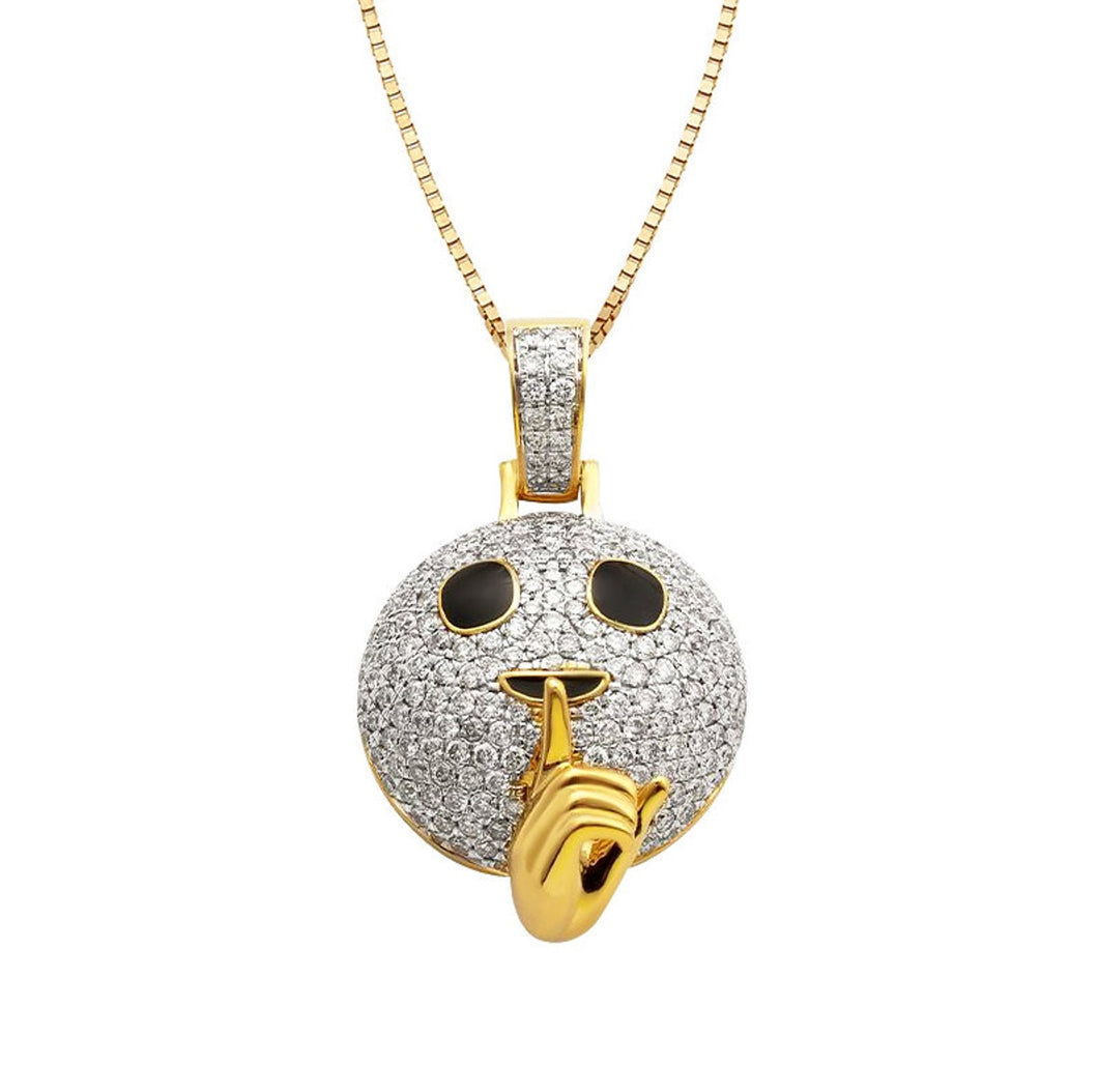 Yellow Gold Diamond 'SHHH' Emoji Necklace - Diamond Emoji Necklace - Emoji Jewelry