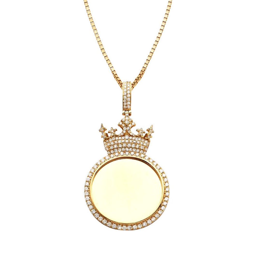 Yellow Gold Diamond Round Memory Necklace with Crown - Diamond Memory Necklace - Diamond Memory Crown Necklace
