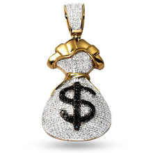 Load image into Gallery viewer, Yellow Gold Money Bag Moissanite Diamond Necklace - Hip hop money bag diamond Necklace - Gold Black Diamond Money Bag Necklace
