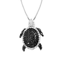 Load image into Gallery viewer, Solid 14k White Gold Black and White Diamond Turtle Necklace, Delicate Tortoise Necklace, Gold Turtle Necklace, Minimalist Turtle Necklace

