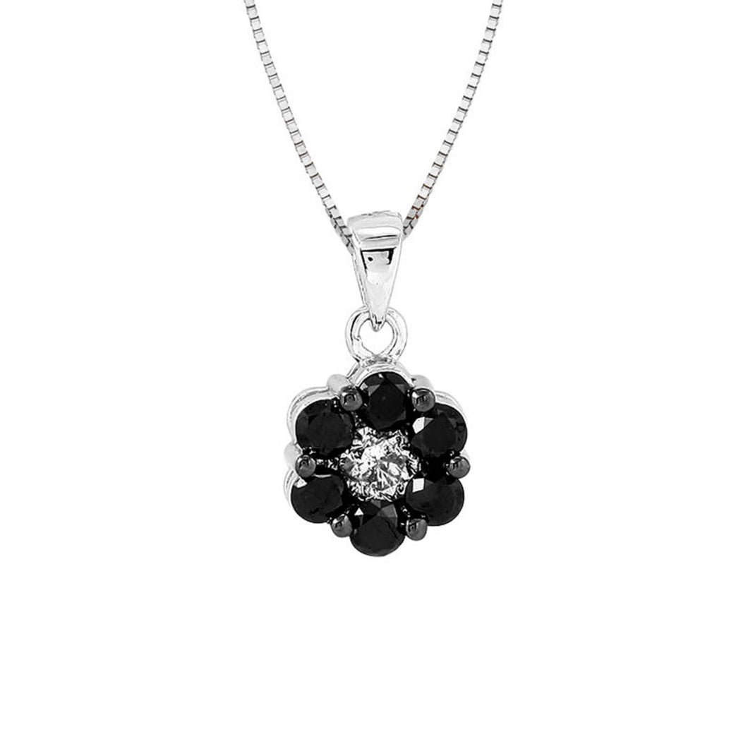 Solid 14K White Gold Black Diamond Flower Necklace - Gold Diamond Pendant - Diamond Charm Flower Necklace Gift for Her - Mothers Day Gift