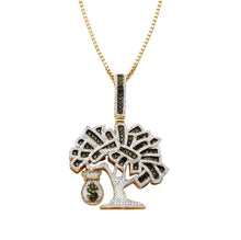 Load image into Gallery viewer, Yellow Gold Green and White Diamond Money Bag Tree Pendant - Yellow Gold Finish Money Tree Pendant - Diamond Money Tree Necklace
