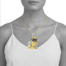 Load image into Gallery viewer, Solid Yellow Gold Black and White Diamond Jesus Head Pendant - Jesus Christ Diamond Pendant - Jesus Head Necklace
