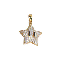 Load image into Gallery viewer, Solid 14k Yellow Gold Diamond Star Emoji with Black Diamond Eyes - Diamond Star Evil Emoji - Diamond Star Necklace - Star Emoji Necklace
