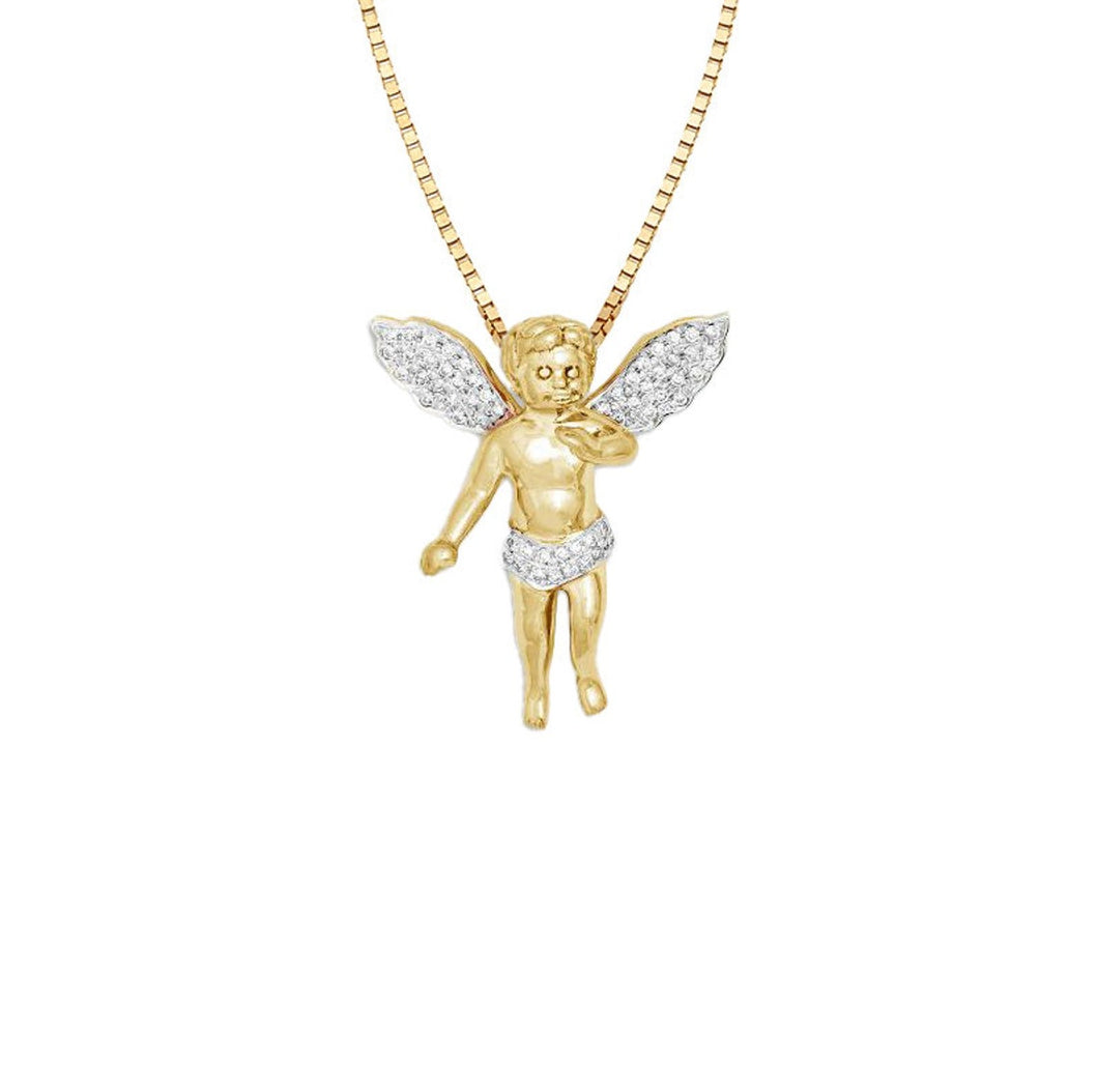 Solid Yellow Gold Baby Angel Pendant - Baby Angel Diamond Necklace - Gold Baby Angel Necklace - Diamond Baby Angel Necklace - Angel Necklace
