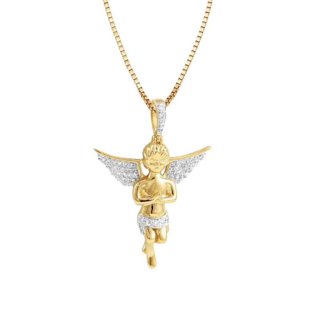 Solid Yellow Gold Baby Angel Pendant - Baby Angel Diamond Necklace - Gold Baby Angel Necklace - Diamond Baby Angel Necklace - Angel Necklace