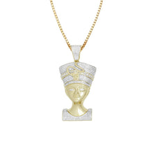 Load image into Gallery viewer, Solid Yellow Gold Diamond Nefertiti Necklace - Diamond Egyptian Charm - Goddess - Real Diamond Nefertiti - Diamond Nefertiti Pendant
