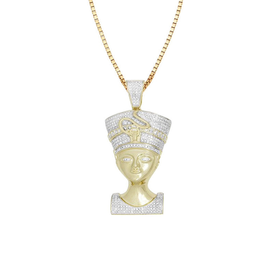 Solid Yellow Gold Diamond Nefertiti Necklace - Diamond Egyptian Charm - Goddess - Real Diamond Nefertiti - Diamond Nefertiti Pendant