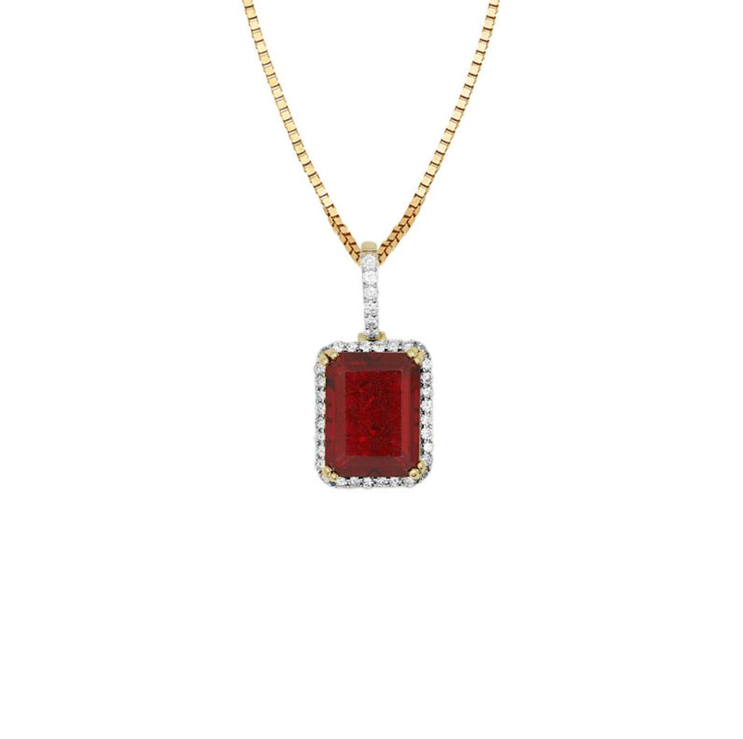 Solid 14k Yellow Gold Real Diamond Necklace - 12.50 Synthetic Ruby - Ruby Necklace