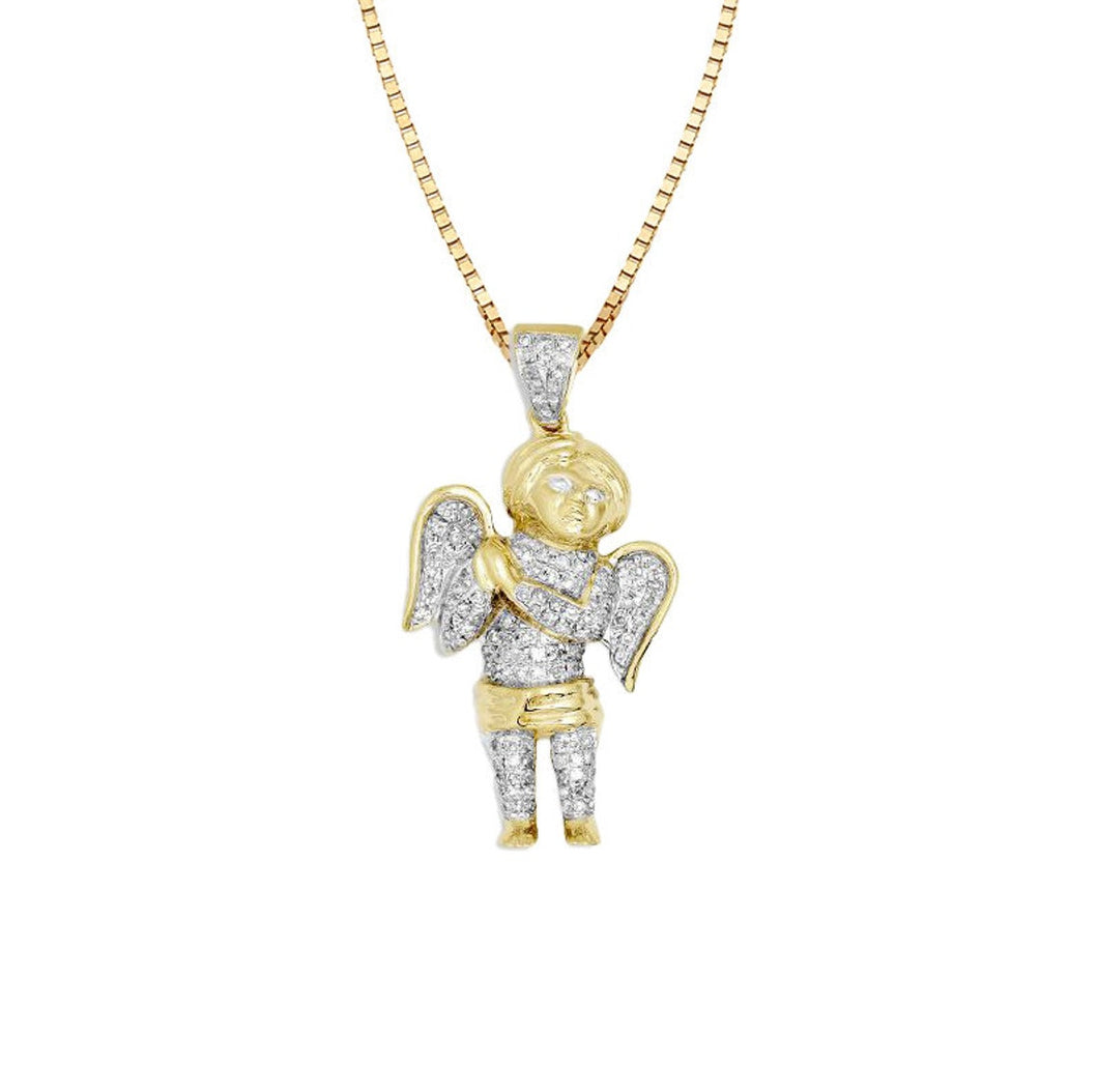 Solid Yellow Gold Real Diamond Angel Necklace - Real Diamond Iced Out Angel Pendant Necklace With Chain - Diamond Angel Charm - Men Jewelry