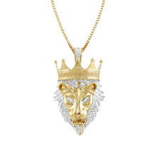 Load image into Gallery viewer, Solid Yellow Gold Diamond Lion Head Necklace - Diamond Around African King Lion - Wild Animal Necklace - Diamond King Necklace
