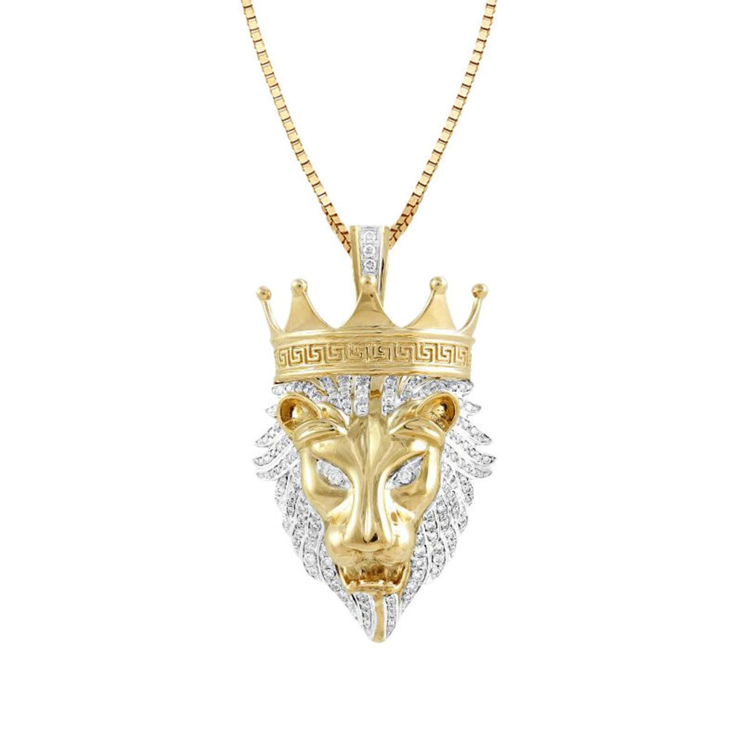 Solid Yellow Gold Diamond Lion Head Necklace - Diamond Around African King Lion - Wild Animal Necklace - Diamond King Necklace