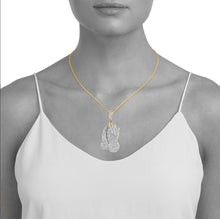 Load image into Gallery viewer, Solid Yellow Gold Diamond Praying Hand Necklace - Gold Praying Hand Diamond Necklace - Gold the Lord&#39;s Prayer Hand Necklace
