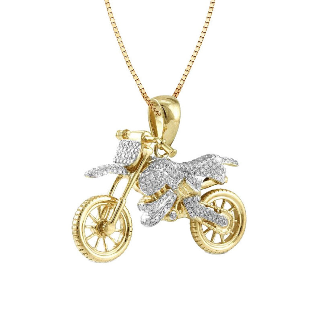 Solid yellow Gold 3D Motorcycle Pendant - Charm Sport Bikers' Gift Fine Jewelry