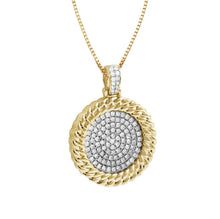 Load image into Gallery viewer, Solid Yellow Gold Diamond Medallion Miami Cuban Border - Medal Diamond Necklace - Diamond Medallion Gold Necklace - Medallion Diamond
