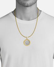 Load image into Gallery viewer, Solid Yellow Gold Diamond Medallion Miami Cuban Border - Medal Diamond Necklace - Diamond Medallion Gold Necklace - Medallion Diamond
