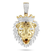 Load image into Gallery viewer, Yellow Gold Men&#39;s Round Diamond King Lion Crown Charm Pendant - Diamond Lion Head Pendant - King Head Necklace
