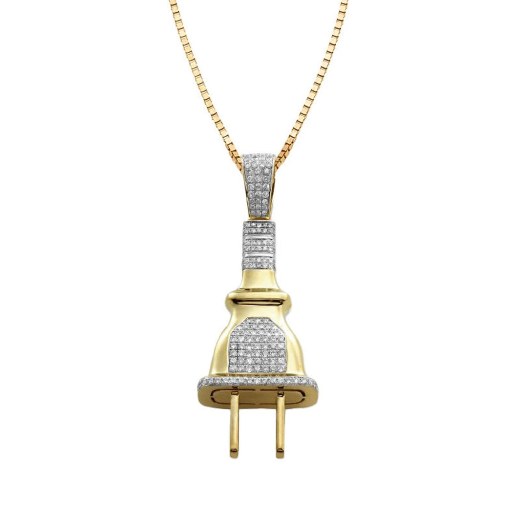 Yellow Gold Men's Round Diamond Plug Charm Necklace - Diamond Plug Pendant