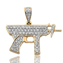 Load image into Gallery viewer, Yellow Gold Diamond Uzi Gun Necklace - Uzi Gun Pendant - Solid Gold Uzi Necklace - Gun Pendant - New 10k yellow Gold solid Uzi machine gun
