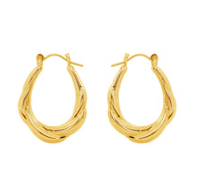 Load image into Gallery viewer, 14K Yellow Gold Two Tube High Polish Hoop Earrings - Twist Hoop Earrings Real 14K Yellow Gold - Twist Yellow Gold Hoop Earring
