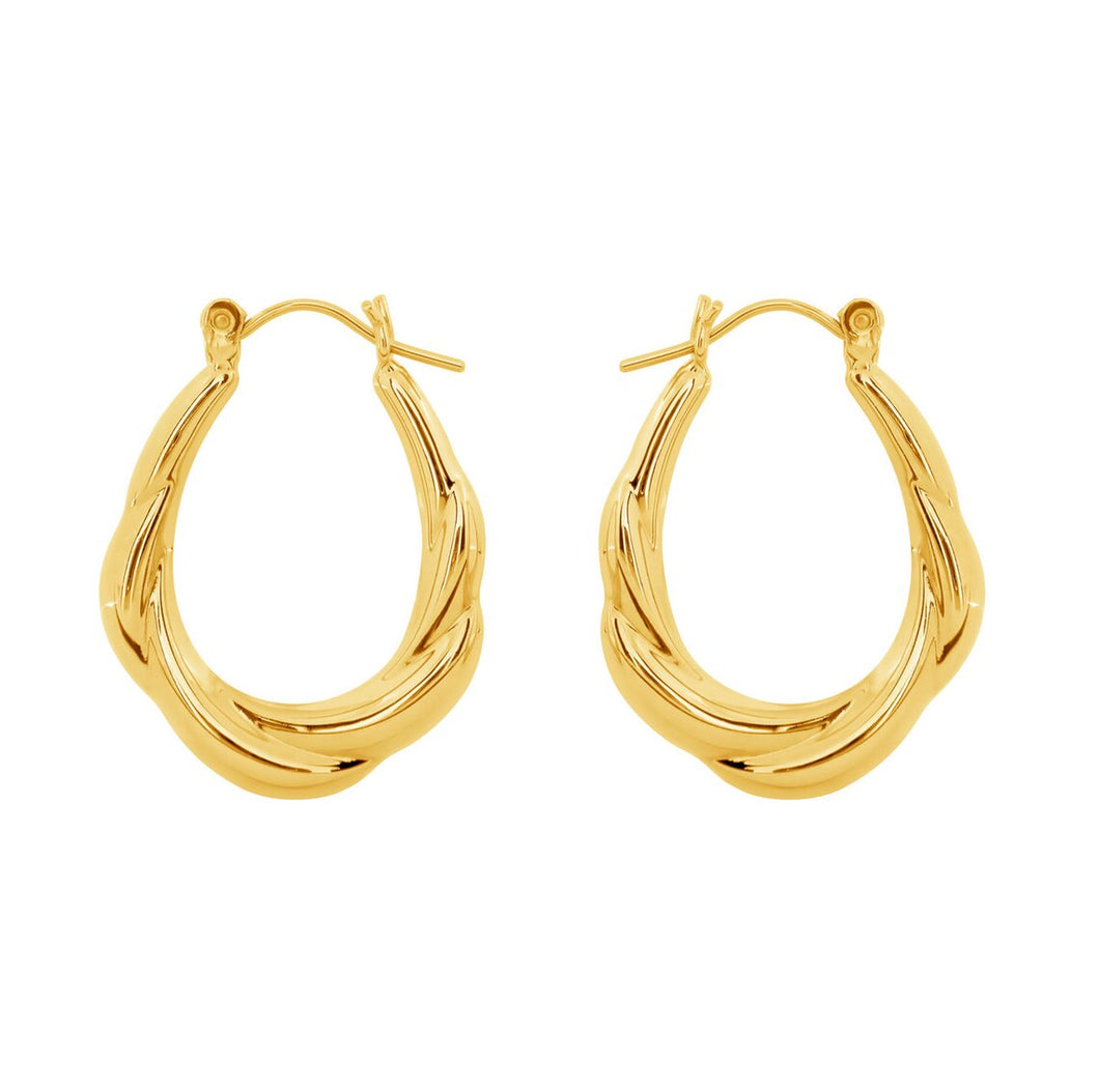 14K Yellow Gold Two Tube High Polish Hoop Earrings - Twist Hoop Earrings Real 14K Yellow Gold - Twist Yellow Gold Hoop Earring