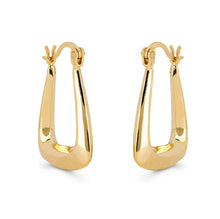 Load image into Gallery viewer, 14K Yellow Gold Polished Thin Triangle Geometric Open Medium Hoop Earrings - 14KT Yellow Gold Beveled High Polish Triangle Earring
