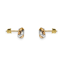 Load image into Gallery viewer, Trinity Solid 14k Real Yellow Gold Earring - Yellow/White Gold Jewelry - Eternity Triple Circle Gold Set - Two Tone Gold Knot Earring

