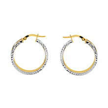 Load image into Gallery viewer, Two Tone Gold 14k Diamond Cut Hoop Earring - 14KT Two Tone Diamond Cut &amp; Grooved Hoop Earrings - Large Hoop Yellow Gold Earring

