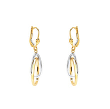 Load image into Gallery viewer, Two Tone 14K Gold High Polished Double Teardrop Dangling Earring - 14k Yellow and White Gold Hoop Oval Drop Earring

